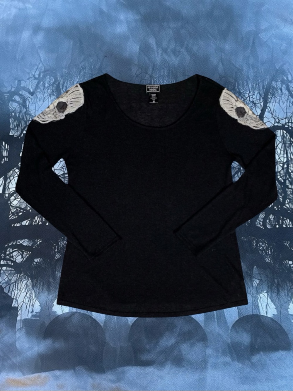 Midnight Hour Sweater Black Embroidered Lace Skull Knit Goth Whimsigoth Punk XL